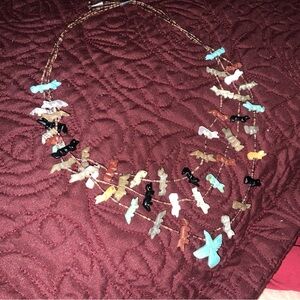 Turquoise and other tribal carved fetish Animal Heishi Bead Necklace
